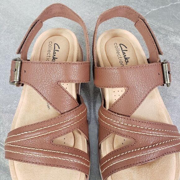 Clarks Collection Sandals 6.5 M Brown Leather Brynn Step Adjustable Strap Shoes - Picture 6 of 12